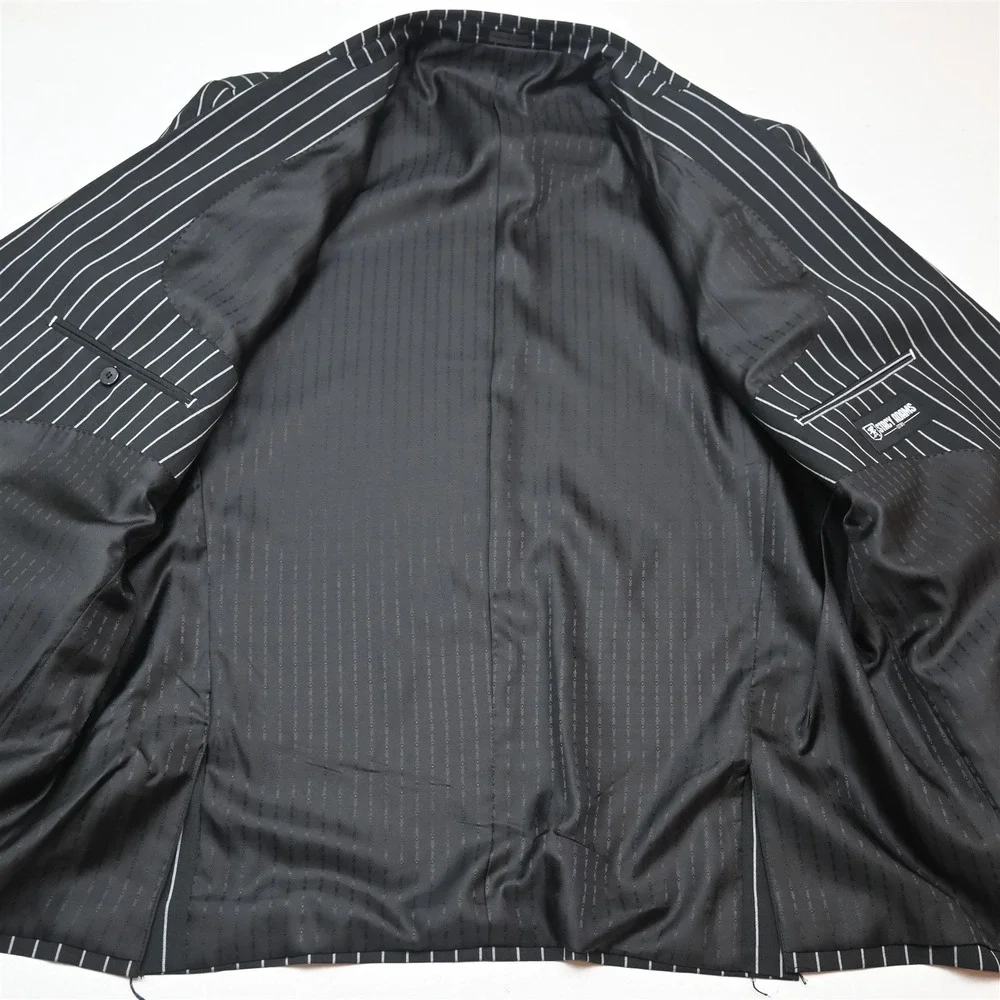 Stacy Adams 48R 40x30 Black Striped 3 Piece Vest Mens Jacket Pants Suit